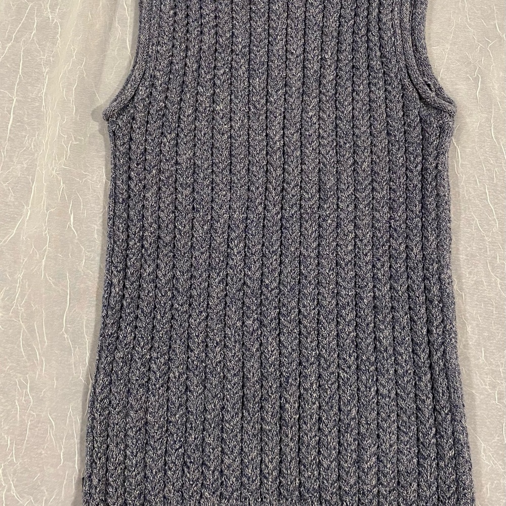 Nautica Jeans Top Blue Gray Cable Knit Sweater Sleeveless Vest Medium - Picture 3 of 6